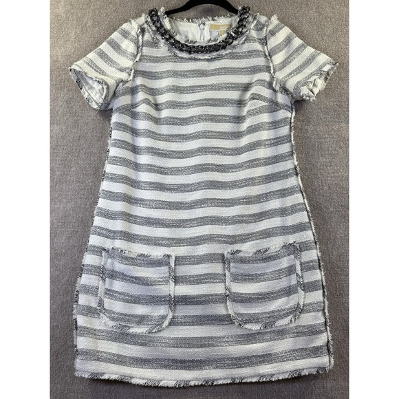 MICHAEL Michael Kors Dresses & Skirts - MICHAEL Michael Kors Striped Tweed Metal Chain Neck Shift Dress Size 6